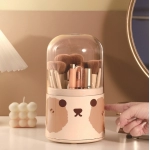 Household desktop cosmetics storage box, makeup brush, lipstick organizer, large capacity dust-proof rotatable storage bucket with lid