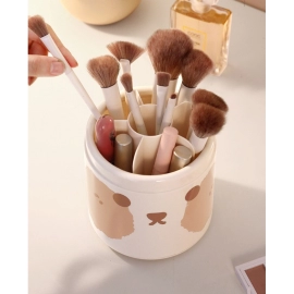 Household desktop cosmetics storage box, makeup brush, lipstick organizer, large capacity dust-proof rotatable storage bucket with lid