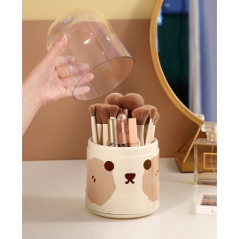 Household desktop cosmetics storage box, makeup brush, lipstick organizer, large capacity dust-proof rotatable storage bucket with lid