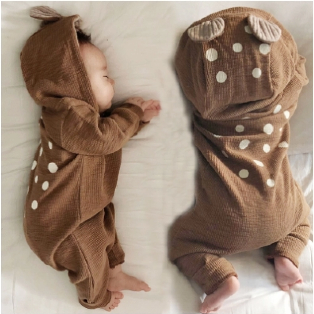 Spring and Autumn Baby Cute jumpsuit for outdoor wear, baby deer hooded crawling suit, newborn Children's coat trend
