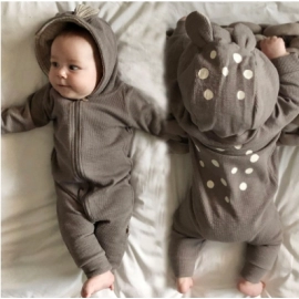 Spring and Autumn Baby Cute jumpsuit for outdoor wear, baby deer hooded crawling suit, newborn Children's coat trend