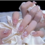 Camellia nail art patch, detachable ribbon, pearl, gentle nude color, white color Nail art sheet