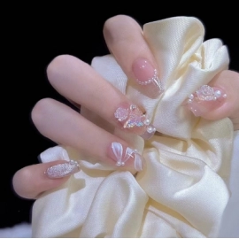Camellia nail art patch, detachable ribbon, pearl, gentle nude color, white color Nail art sheet