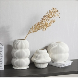 Simple white striped ceramic dried flower vase for..