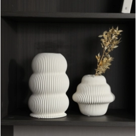 Simple white striped ceramic dried flower vase for home, living room, dining table, flower arrangement, home decoration, floral ware