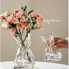 Elegant, minimalist, creative, irregular, homestay vase, transparent glass, living room table, flower arrangement, water nourishing decoration