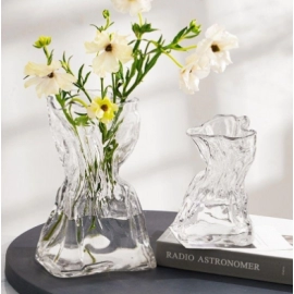 Elegant, minimalist, creative, irregular, homestay vase, transparent glass, living room table, flower arrangement, water nourishing decoration